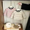 Camiseta Interior para Bebé Primavera y Otoño Estilo Coreano Nuevo Estilo Rayas Camiseta de Manga Larga Ropa de Bebé de Otoño