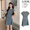 Elegante, entallado a la cintura, bajo asimétrico, vestido de maternidad de manga corta, elegante vestido corto estilo ballet, pequeño vestido negro de verano