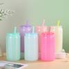 Taza de Vidrio de Borosilicato de Colores 16 oz Taza Mason Taza de Lata de Refresco con Popote Taza Portátil Resistente a Altas Temperaturas