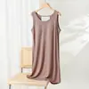 Camisón de Modal Acolchado de Verano para Mujer, Vestido Delgado Transpirable sin Mangas, Color Sólido, Se Puede Usar Afuera