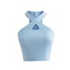 Pure Desire Style Cintura Alta Curta Slim-fit Bottoming Top Hot Girl Design Sense Cross Hanging Neck Hollow Tricô Pequeno Colete para Mulheres