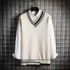 Chaleco de suéter con cuello en V para hombre, chaleco de suéter de moda de estilo coreano de primavera y otoño, suéter holgado estilo universitario retro estilo Hong Kong