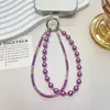 Nuevo accesorio de llavero corto para bolso, correa de teléfono de doble capa de cristal de perla de lujo, versátil