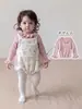 Lindas Roupas de Inverno para Bebês e Crianças Pequenas, Suéter de Tricô com Gola Volumosa para Meninas, Macacão Floral Quentinho, Conjunto para Meninas