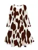 Vestido Longo de Manga Comprida para Meninas com Estampa Digital 3D de Manchas de Vaca com Textura Assimétrica para Exportação Europeia e Americana de Primavera e Outono