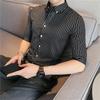 Camisa de Manga Media Rayada para Hombre Estilo Western de Verano Joven Peluquero Camisa de Media Manga Ajustada Estilo Coreano para Hombre