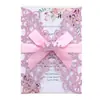 Tarjeta de Invitación de Boda Azul con Papel Dorado Brillante Exportado y Decoración de Corona, Tarjeta de Invitación Escultura de Papel Cortada con Láser en Stock