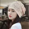 Chapéu Feminino Chapéu Baotou Primavera e Outono Fino Chapéu Turbante Tendência Renda Acumulada Chapéu de Ar Condicionado Pulôver Respirável Touca de Confinamento Inverno