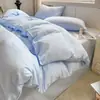 Juego de Cuatro Piezas de Algodón Puro para Dormir sin Tintes Clase A ins Estilo Fresco Pequeño Color Sólido Algodón Lavado Supersuave Sábana Bajera Estilo Sábana de Cama Funda Nórdica Juego de Tres Piezas