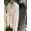 Suéter de tricô gola V falso mink para mulheres, estilo casual, inverno, nicho, macio, suave, blusa de tricô solta gola V