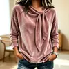 Sudadera de terciopelo con lazo, comercio exterior europeo y americano 2026 Amazon, nueva sudadera de color liso para mujer de otoño e invierno, transfronteriza