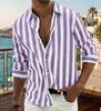 Camisa Masculina Casual de Manga Longa Listrada Solta para Primavera/Outono