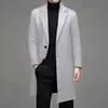 Abrigo de lana de longitud media para hombre, de un solo botón, estilo coreano, corte ajustado, color liso, simple, casual y adecuado para el trabajo