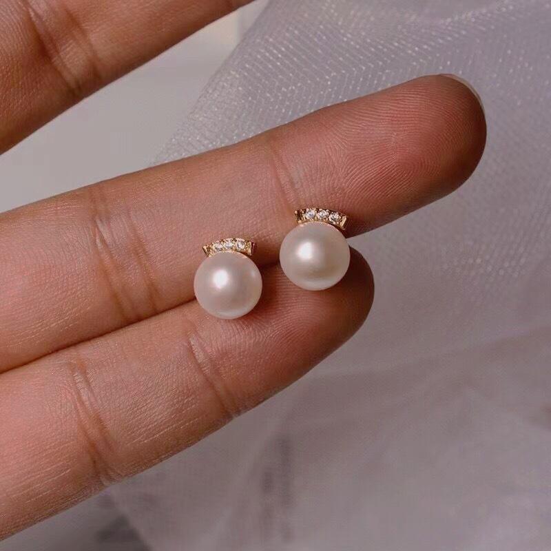 韩版小众天然淡水珍珠耳钉ins简约s925银针高级