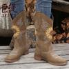 Juhiti Spot Export Botas Retro de Mujer 2023 Otoño e Invierno Nuevas Exportación Europea y Americana Tacón Grueso Talla Grande Botas Bordadas