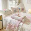 Colcha de verão espessada de látex de seda gelada, saia de cama de quatro peças, lavável à máquina, ar condicionado, conjunto de três peças