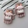 Luvas de Tricô com Tampa Flip-Top para Crianças de 7-12 Anos para Mulheres no Outono e Inverno Meio Dedo Fofas Pelúcia Enrolada Quentes Luvas de Estudante