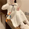 Camisola de Manga Comprida de Algodão Imitado Feminina Longa até o Tornozelo Vestido Estilo Princesa 2024 Novo Primavera Outono Inverno Pijama para Gestantes plus size