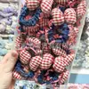 Nuevo moño de tela a cuadros rojos con bordes rizados, scrunchie de mezclilla, adecuado tanto para niños como para adultos