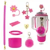 Set de Posavasos con Tapa Decorativa de Paja para Vaso de Agua Stanley Cadena para Vasos Colgante de Bola de Felpa Cubierta de Vaso con Cordón de Silicona