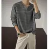 Camiseta de Manga Larga Rayada con Cuello Henley Estilo Old Money para Hombre, Chaleco de Pareja para Primavera y Otoño, Camiseta Básica de Cuello en V Texturizada, Sudadera de Punto