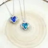 Collar Corazón del Océano de Cristal Azul Púrpura de Lujo Ligero para Mujer Cadena Clavicular de Alta Gama Inmarcesible Colgante Versátil de Celebridad de Internet para Mujer