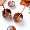 Pote de tempero de madeira retrô estilo japonês Caixa de temperos Ziziphus spinosae madeira maciça com tampa Pote de sal doméstico para cozinha fábrica atacado
