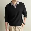 Estilo Old Money Jersey con Cuello de Gaviota para Hombre Otoño/Invierno 2026 Nuevo Llegado Solapa Base Cepillada Camiseta Casual de Manga Larga para Hombre