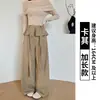 Pantalones de Pierna Ancha con Retazos de Encaje Falsos de Dos Piezas para Mujer, Nuevos Pantalones Casuales de Pierna Recta de Cintura Alta para Primavera con un Diseño Elegante y una Solapa Decorativa, Pantalones de Traje