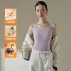 Chaleco de plumas con cuello en U para mujer, otoño e invierno, con almohadilla en el pecho incorporada, capa interior integrada, forro de vellón cepillado y parche térmico