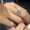 Anillo de lujo ligero exquisito a cuadros ancho S925 plata esterlina diamante completo 5A circonita perla Shijia anillo anillo diseño nicho femenino