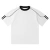 Camiseta deportiva holgada raglán de manga corta de algodón 240 g con contraste de color americano, ropa de clase personalizada, ropa de trabajo, estampado bordado