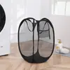 Tela de color sólido transpirable cesto para ropa sucia portátil de malla cesta de almacenamiento para el hogar plegable caja de almacenamiento de ropa fabricantes venta al por mayor