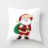 Funda de Almohada Decorativa Navideña Estilo Dibujo Animado Pintado a Mano Reno Muñeco de Nieve Papá Noel Decoración Funda para Cojín de Respaldo