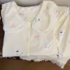 Nuevo pijama de lunares con conejito estilo japonés para mujer, conjunto de dos piezas de cárdigan de manga corta y shorts de verano, ropa de casa casual y relajada