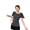 Camiseta de Verano Nueva Talla Grande Estilo Coreano Cuello Redondo Fruncido con Lazo Manga Corta Corte Ajustado Favorecedora Camiseta Base Top