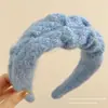 Faixa de Cabeça de Lã Azul Klein Retrô para Mulheres, Faixa Larga Plissada, Acessórios de Cabelo Elegantes para Lavar o Rosto, Versátil Outono e Inverno