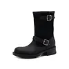 Botas western estilo britânico, botas curtas com salto grosso de 4cm, versáteis para o trabalho e o dia a dia, disponíveis em bico quadrado e redondo, com uma única fivela de tira