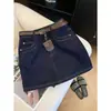 Falda vaquera vintage azul oscuro talla grande para mujer, falda corta de verano suelta de cintura alta que adelgaza, línea A, para mujeres de talla grande