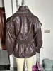 AliExpress item mais vendido atacado transfronteiriço outono e inverno novo moda feminina europeia e americana design de gola dupla acinturado jaqueta de couro