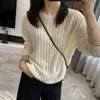 Estilo coreano, caimento relaxado! Suéter de tricô com tranças vazadas para mulheres, uma peça leve de outono, feito de lã, com modelagem solta, mangas compridas versáteis e design de puxar