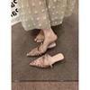 Zapatillas mule elegantes de tacón grueso estilo francés con lentejuelas 2025 Nuevo Primavera y Otoño Zapatos de hada sin cordones para uso exterior