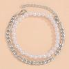 Joyería Transfronteriza Europea y Americana Cadena Cubana de Doble Capa de Acero Inoxidable Pulsera de Perlas de Imitación Cadena de Pulsera Ajustable Simple de Moda
