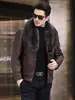 Chaqueta de Cuero Nueva para Hombre Haining Desmontable de Plumas Cuero Genuino Chaqueta de Cuero Piel de Cabra Cuello de Piel de Alta Calidad Abrigo de Cuero Genuino Ropa de Abrigo