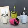Caneca Dopamina Estilosa Nova com Alça e Canudo, Design Simples, Adequada para Escritório, Estudante e Uso Portátil de Café