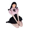 2025 Ropa Nueva para Mujer Linda Chica Rosa Camisa Manga Vuelo Vestido Traje Falda Suspender Negra con Tirantes