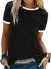 Camiseta de Manga Corta Casual de Cuello Redondo para Mujer con Combinación de Colores de Moda de Verano Transfronteriza Europea y Americana 2025