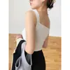 Chaleco de Punto Blanco para Mujer en Verano, Tirante Grueso sin Mangas, Tirante Pequeño, Top Corto Sexy Adelgazante Exterior