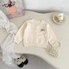 Conjunto de Duas Peças de Tricô para Bebê Meninas Outono 2026, Cardigan Suéter Elegante com Laço e Calça Flare