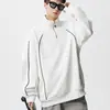 Sudadera de media cremallera de estilo americano, moderna y resistente, para hombre y mujer, adecuada para primavera y otoño, versátil, de corte holgado, con diseño de patchwork y cuello deportivo de solapa